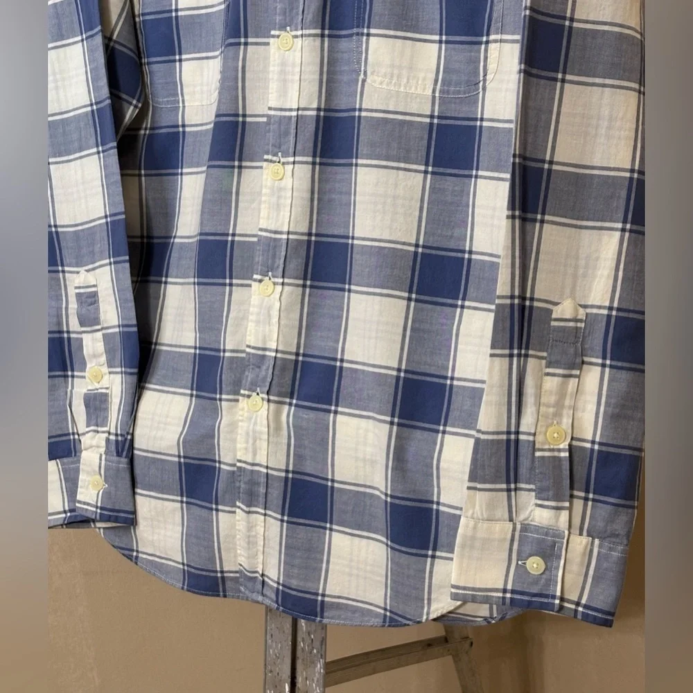 J. Crew Navy and Cream Plaid Madras Men's Shirt Sz L